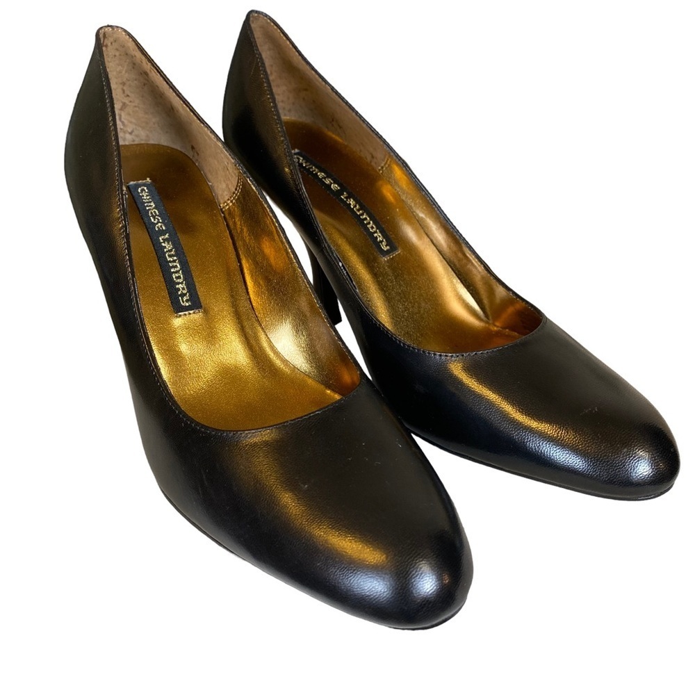 Chinese Laundry Yanni Round‎ Toe Black Leather Heels - Ladies Size 8M - Picture 2 of 10